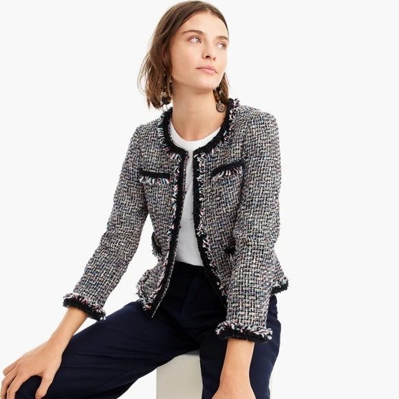 J. Crew Jackets & Blazers - J. Crew Metallic Tweed Lady Jacket Blazer Rainbow Multicolor Black 8